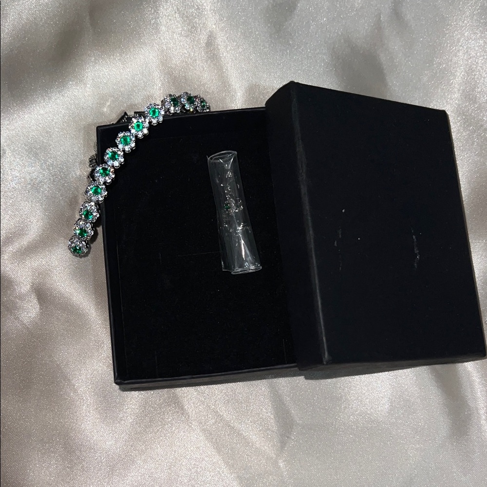 Elegant Silver and Green tennis Bracelet